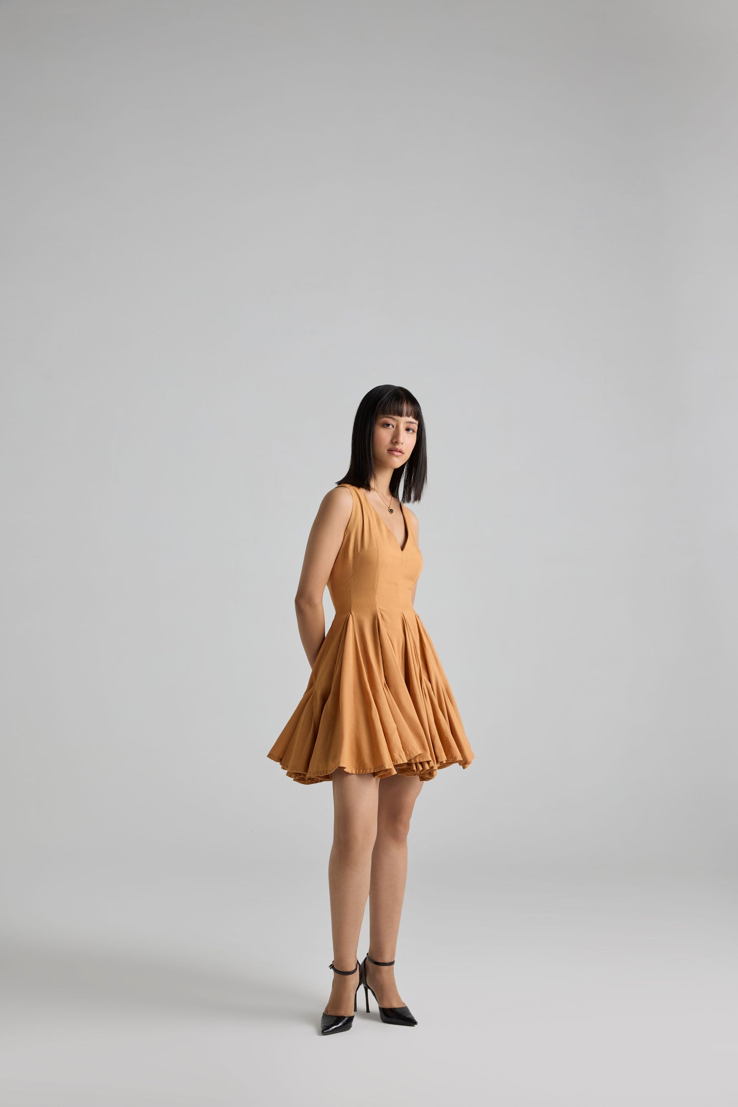 Plunge Neck Dress with Godets