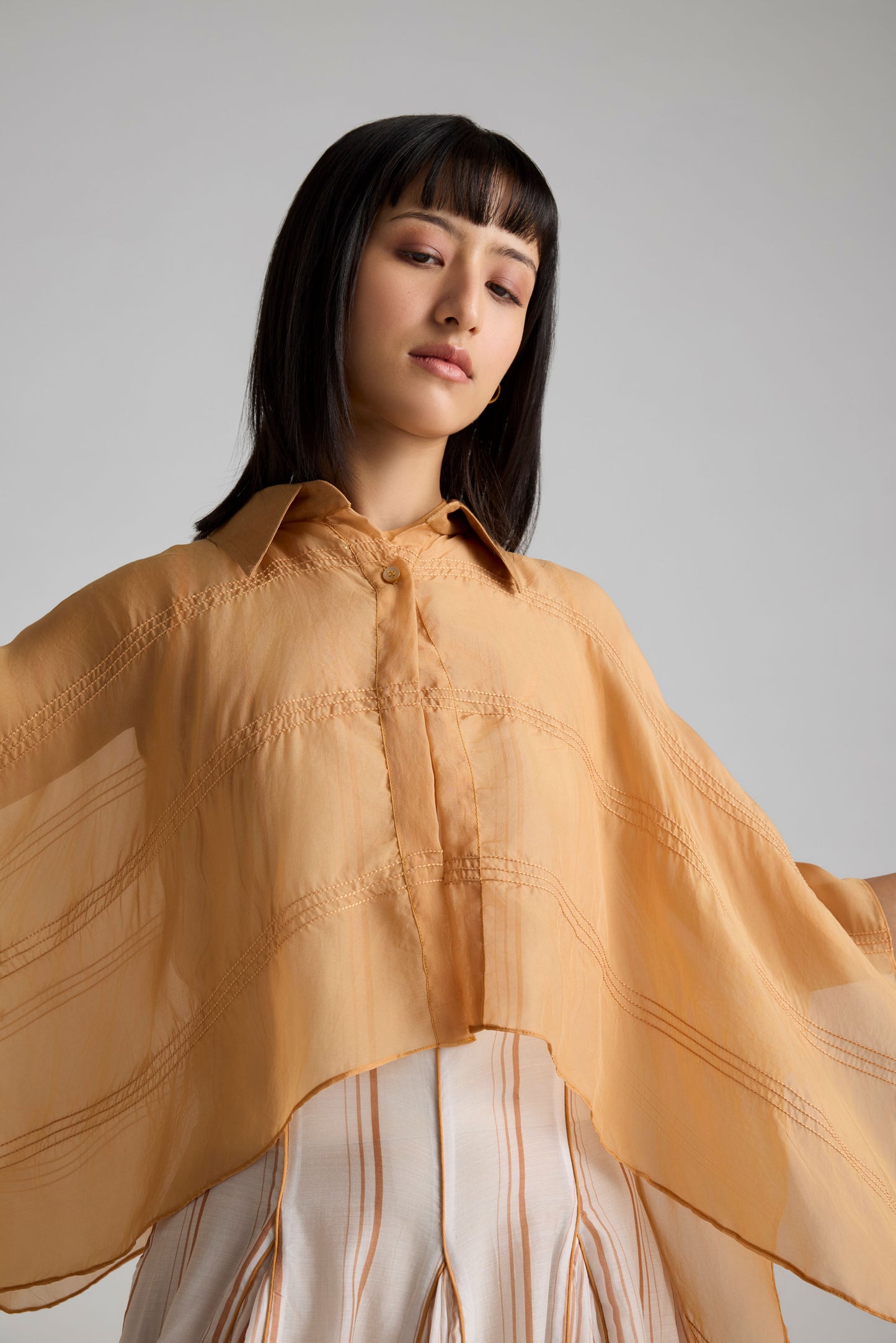 Short Striped Organza Overlay Shirt