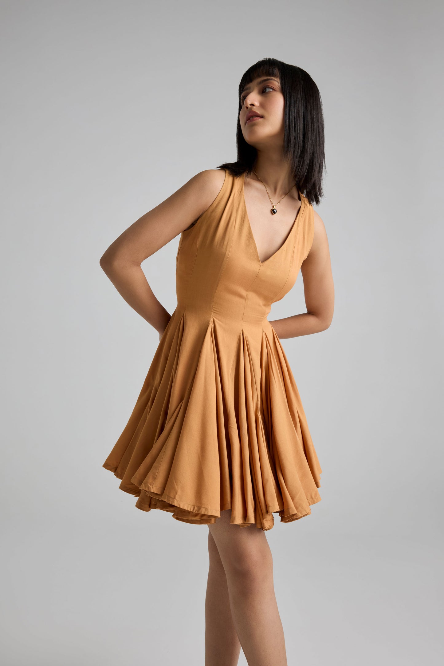 Plunge Neck Dress with Godets