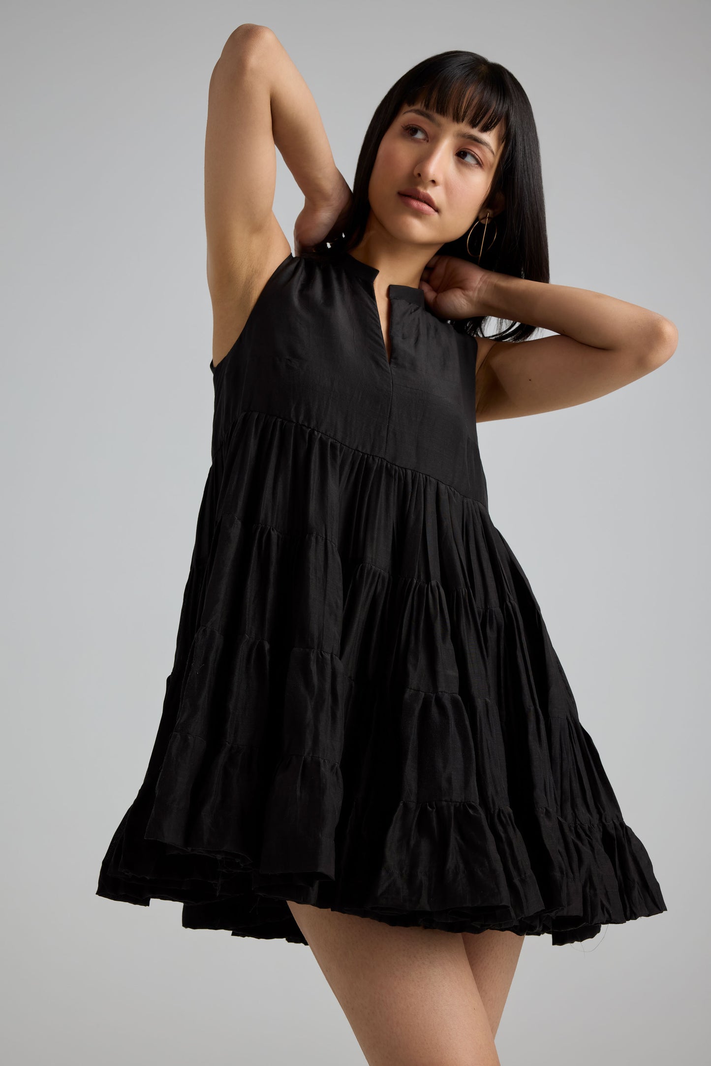 Black Step Gather Dress