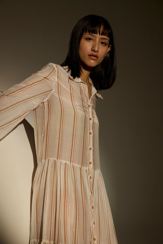 Shirt Dress with Layered Gathers