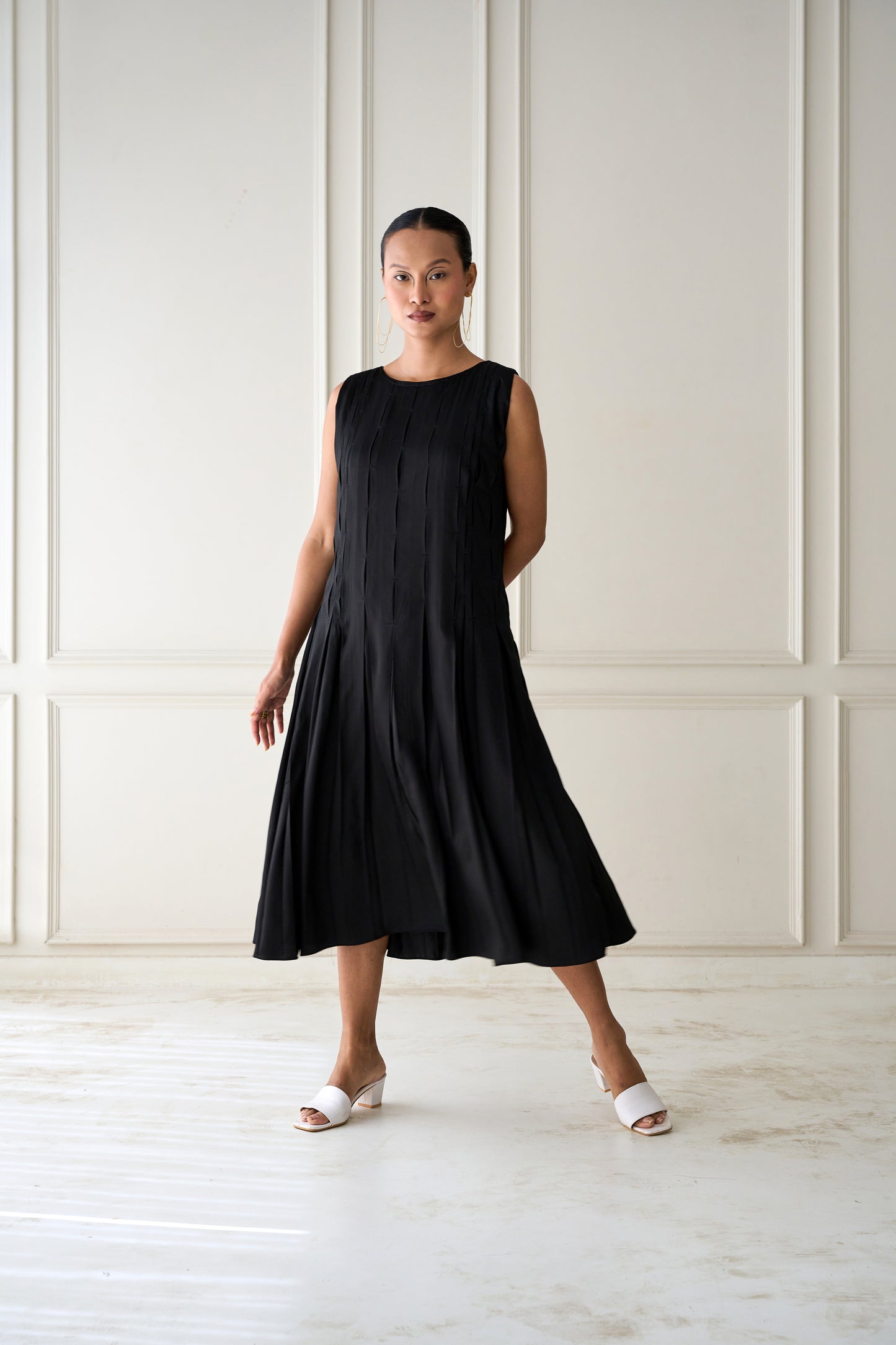 Black Pleated swirl Dress