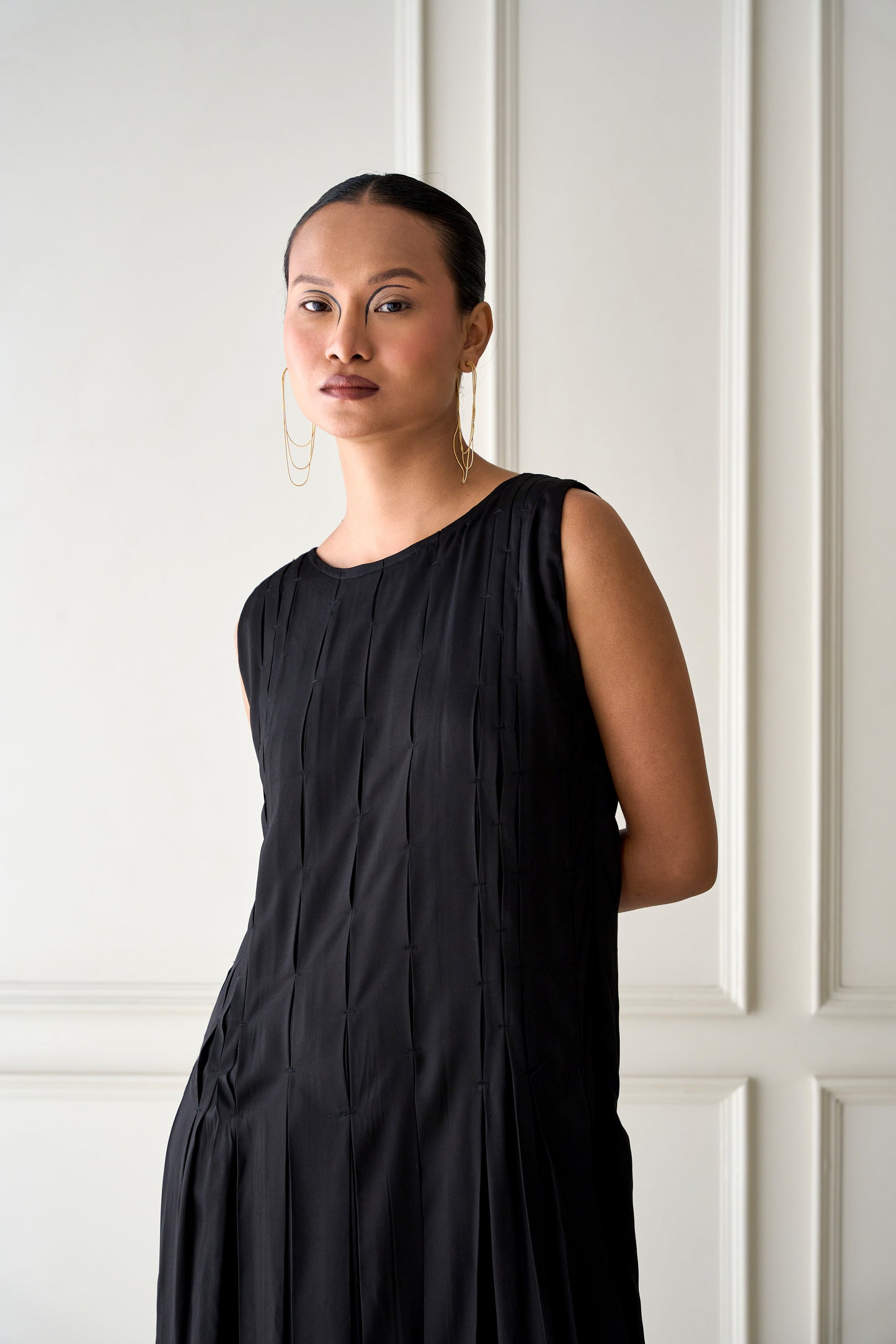 Black Pleated swirl Dress