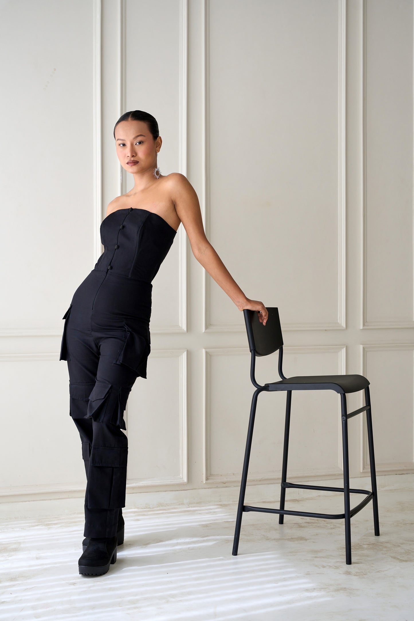 Black Corset Cargo Jumpsuit