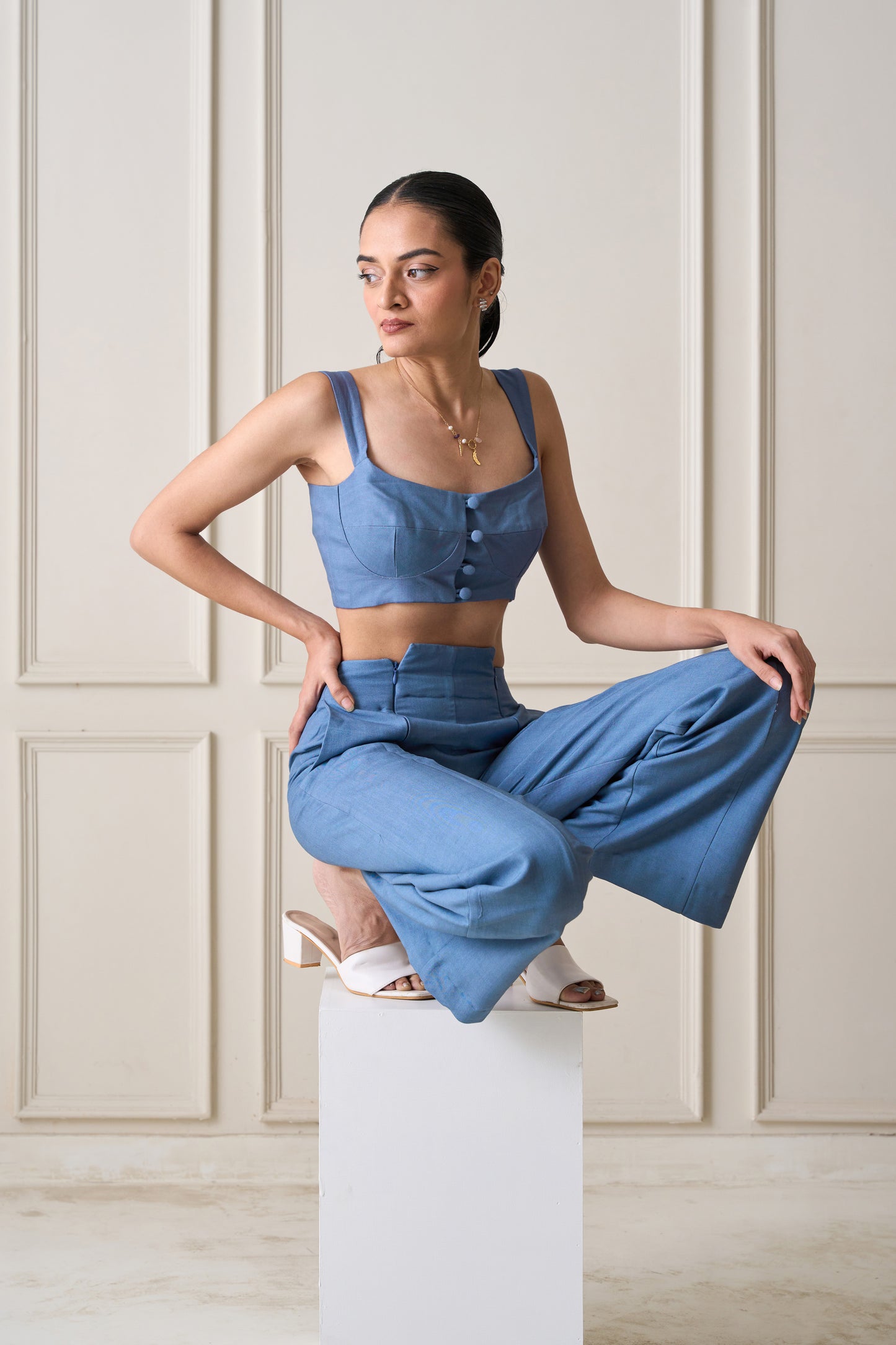 Blue Haze Trouser with waist detail