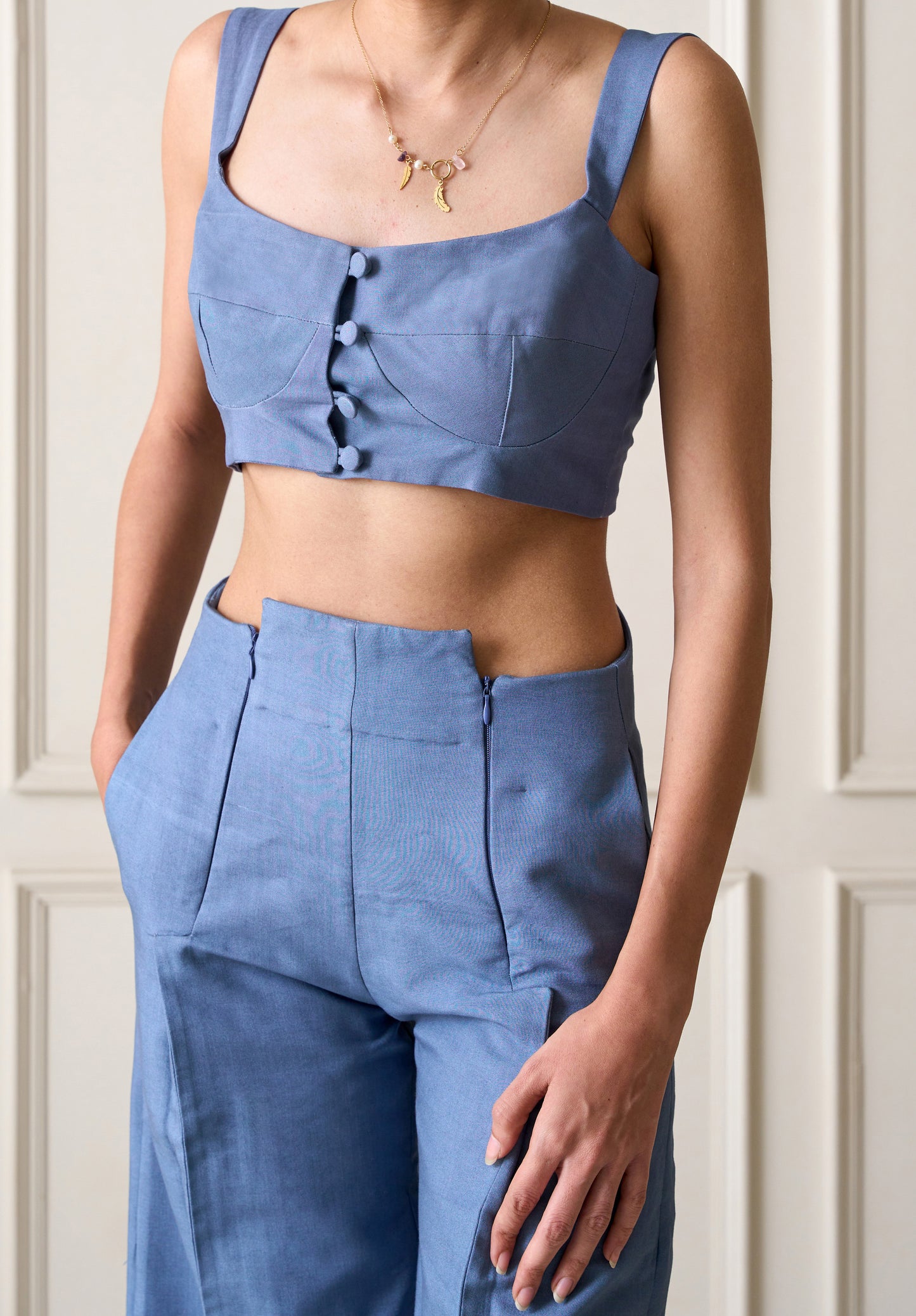 Blue Haze Trouser with waist detail